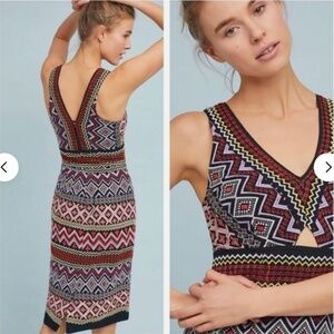 Y2K Anthropologie Akemi Kin Geo-Embroidered Column Dress 10 Babydoll V Neck Boho